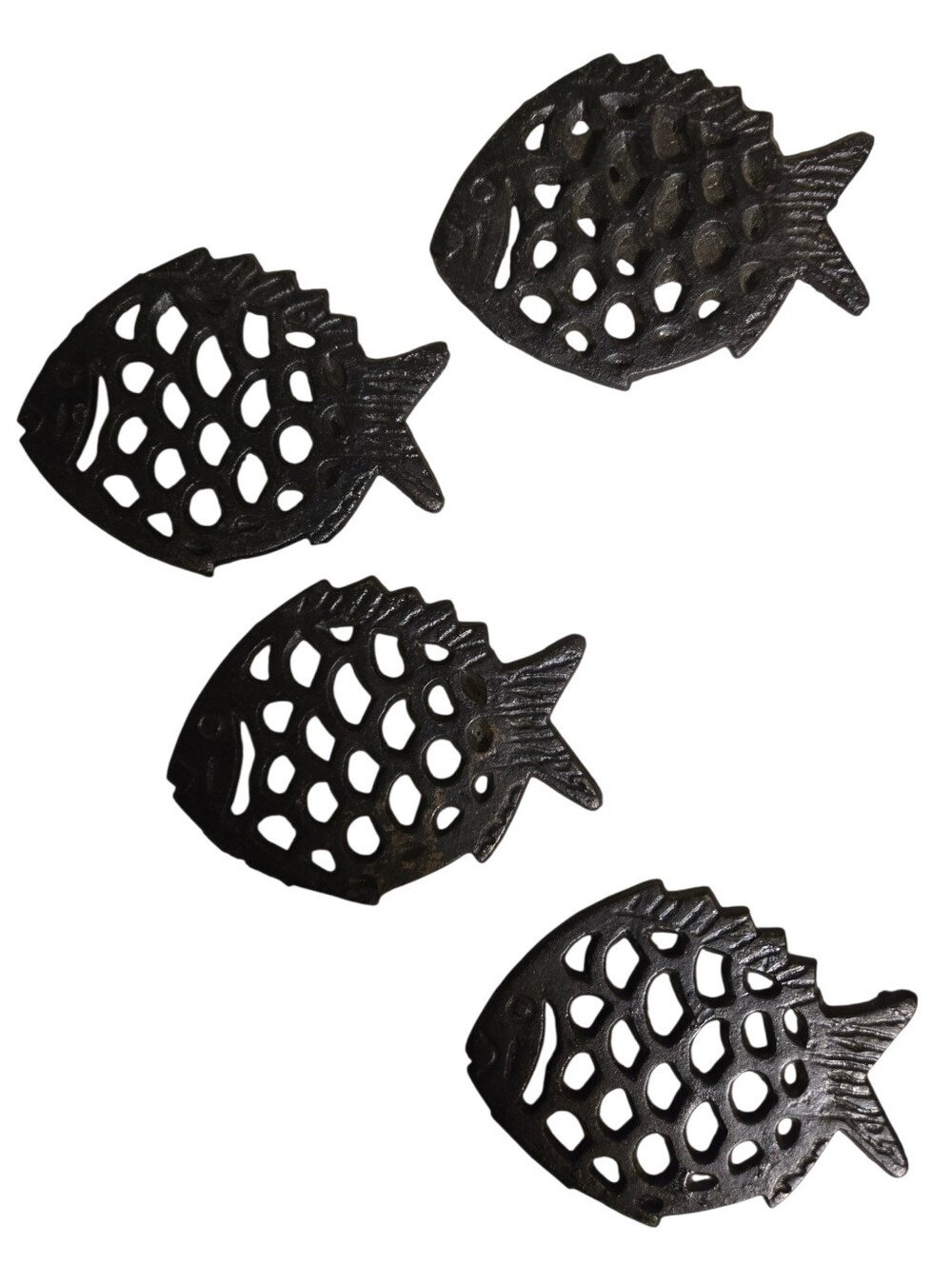 vintage cast iron small fish trivets set of 4 coastal kitchen decor